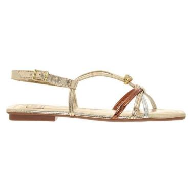 Imagem de Sandália Rasteira Feminina Com Tiras Finas E Detalhe De Strass Dourado