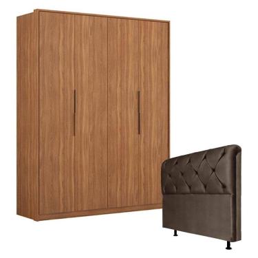 Imagem de Guarda Roupa Attore 4 Portas Amêndola com Cabeceira Daiana 160 cm Marrom – Demartêz 