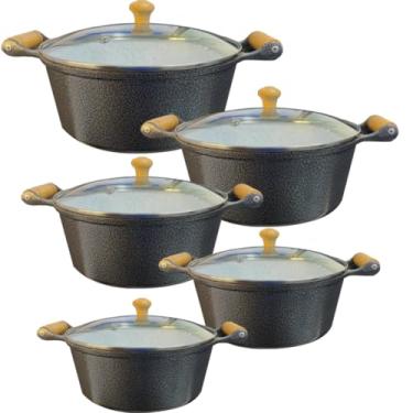 Imagem de Jogo De Panelas Cerâmica Atoxica Antiaderente em Aluminio Fundido Com Tampas em Vidro Temperado