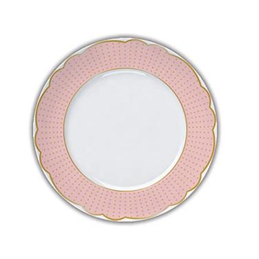 Imagem de Prato de sobremesa em porcelana, modelo Versa, Royal Rosé, Ø 21,50 cm, Germer, Branco com detalhes em rosa e ouro