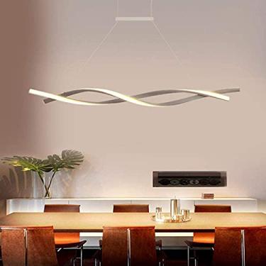 Imagem de Lustre LED Pendente de Teto Regulável com Controle Remoto Luminária Pendente Alumínio Acrílico Moderno Lustre LED Decoração de Ilha de Cozinha Luz Pendente, Cinza-39,3 * 4,7 pol.