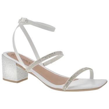 Imagem de Sandália Feminina Salto Grosso Bloco Strass Prata Brilho (Branco, BR, Adulto, Numérico, 34)