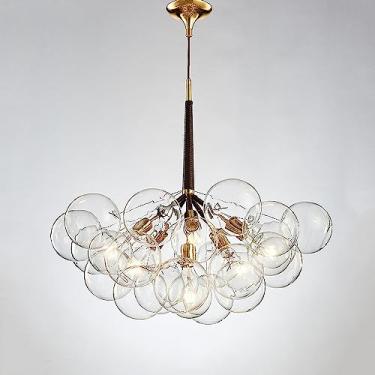 Imagem de Lustre de vidro transparente com 12 bolas, preto, dourado, moderno, de meados do século, luminária pendente, industrial, de fazenda, para mesa de jantar, sala de estar, quarto, cozinha, hall