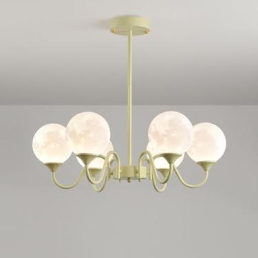 Imagem de 6 Luzes Lustre Moderno de Meados do Século Sputnik Luz de Teto para Sala de Jantar Impressão 3D Lustre de Bolha Branca de Leite de Lua Grande Luminária Pendente Verde para Cozinha Sala de Es