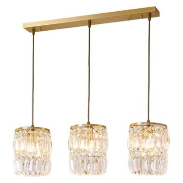 Imagem de Luminária pendente de cristal com acabamento em latão, luminária suspensa de teto com dossel de metal, soquete E27, lâmpadas de lustre simples e modernas