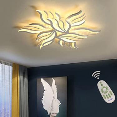 Imagem de Luminária de teto LED moderna regulável com controle remoto, lustre com design de flores para sala de estar, quarto, sala de jantar, luminária de acrílico (branco Ø85cm)