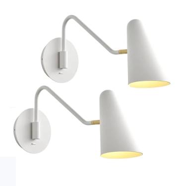 Imagem de Pacote com 2 luminárias de parede com braço oscilante, luminária de leitura ajustável para montagem em parede com interruptor liga/desliga, arandela de parede de metal vintage moderna, lumin