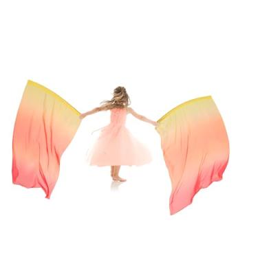 Imagem de Wuchieal Bandeiras de adoração com varas, véu de chiffon giratório, cachecol de bandeira, fita Poi, cachecol de chiffon para dança do ventre, bandeiras ao ar livre para dança (nº 12