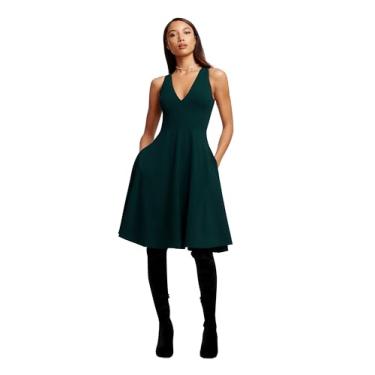 Imagem de Dress the Population Vestido feminino Catalina liso sem mangas justo e flare midi, Pinheiro, M