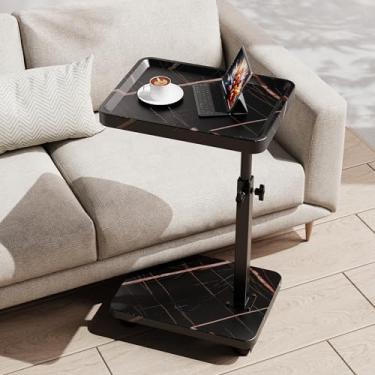 Imagem de SJIE Mesa C com altura ajustável, bandeja de TV giratória de 360° para espaços pequenos, mesas laterais com rodas para sala de estar e quarto, cama (preto-39,9 x 30 cm)