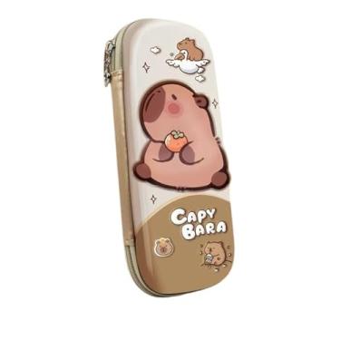 Imagem de Estojo Escolar Capivara – Case Rígido EVA 3D, Unissex – Compartimentos, Bolso em Tela e Elásticos – 2 Modelos (Modelo A – Capy com Laranja)