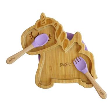 Imagem de Kit Prato de Bambu + Talheres - PIPPO, Unicornio