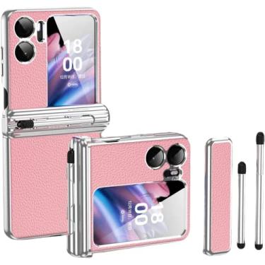 Imagem de Capa para Oppo Find N2 Flip com proteção total da dobradiça, capa protetora de couro PU rígido à prova de choque de luxo PC para Oppo Find N2 Flip