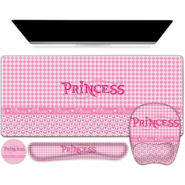 Imagem de Mouse pad com suporte de pulso, conjunto 4 em 1, 2GG grande jogo mousepad + teclado descanso de pulso + base para descanso de pulso + porta-copos tapete de jogos para casa, escritório, trabalho