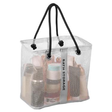 Imagem de HJJWNDDNG Organizador de chuveiro de malha portátil para dormitório de faculdade essencial bolsa de banho de secagem rápida para banheiro e praia, cesto de pendurar para dormitório (cinza, 26 x 18 x