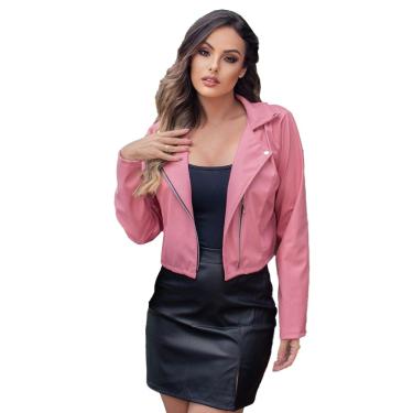 Imagem de Jaqueta Couro Ecológico Feminina Rosa Blusa de Frio Estilosa Donna Martins