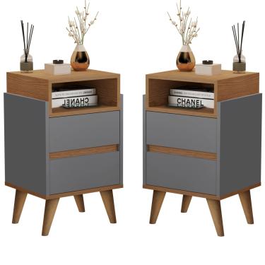 Imagem de Kit 2 Mesas de Cabeceira Veridiane Pés Palito 2 Gavetas Cores - Comprar Moveis em Casa