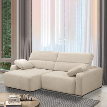 Imagem de Sofá Decorativo Sala de Estar Ícaro 3 Lugares 220cm Reclinável e Retrátil Bouclê Bege Claro