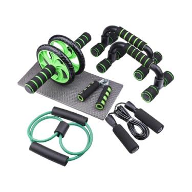 Imagem de RNXRZANK Kit de Rolo Abdominal Multiuso, Equipamento de Ginástica, Acessório Profissional com Antiderrapante, Corda de Pular Resistente E Joelheira, Verde