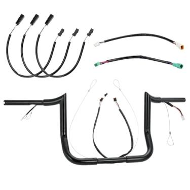 Imagem de Prewired Guidão Pré-Cabeado Rise Ape Hangers De 10" Para Harley Street Glide/Electra Glide/Ultra Limited 2014-2023, Barra Gancho Meathook 1,25" Com Cabo Can-Bus E Linha Guia, Preto