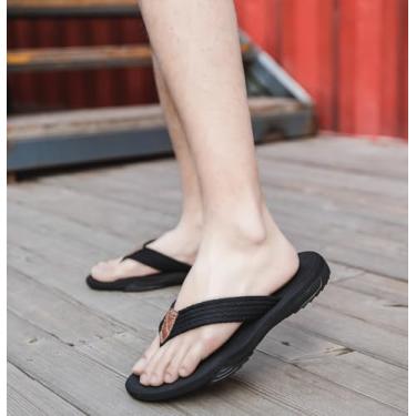 Imagem de Chinelo com suporte de arco para mulheres e homens, antiderrapante, casual, verão, praia, confortável, tapete de ioga, almofada, caminhada, tanga com fascite plantar, Preto, 10 Women/9 Men