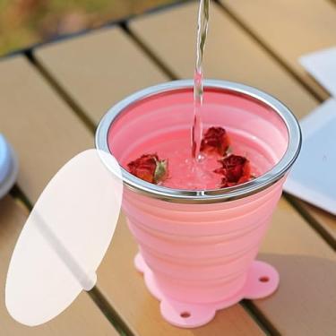 Imagem de Copo dobrável com tampa, copos de silicone, caneca dobrável com cordão de silicone, resistente a altas temperaturas e fácil de limpar, pode ser usada para acampar, viajar, fazer chá e uso de xícara de