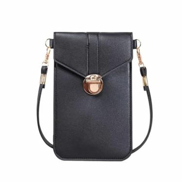 Imagem de Pequena bolsa transversal para celular feminina, mini bolsa de mão sobre o ombro com compartimentos para cartão de crédito (preto), Preto, Tendência
