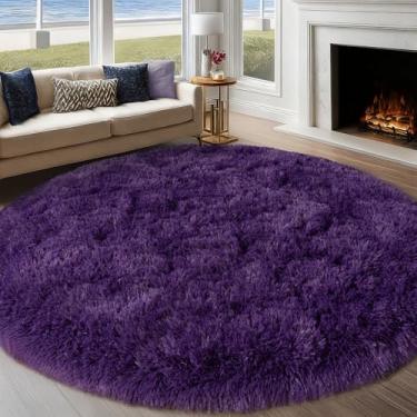 Imagem de Tapete redondo roxo para quarto, tapetes circulares de 2,4 m para sala de estar, tapete felpudo grande macio para adolescentes, meninas, meninos, berçário, dormitório, decoração de casa, estética