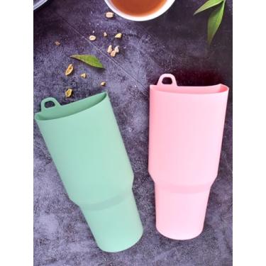 Imagem de Copo separador de bebidas 2 em 1 de silicone compatível com Stanley Cup 1,134 g, saco duplo para bebidas, forro reutilizável compatível com copos Stanley Dispense diferentes bebidas, amarelo e verde