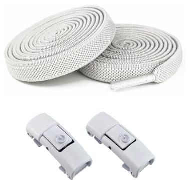 Imagem de Conjunto de cadarços Free-Tie – 2 cadarços elásticos e 2 fivelas para tênis e sapatos de lona, Branco, One Size