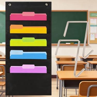 Imagem de Organizador de arquivos com 5 bolsos sobre a porta, bolsos extragrandes para pendurar na parede, suporte de armazenamento, tabela de bolso para revistas, cadernos, agendas, correios, artigos de