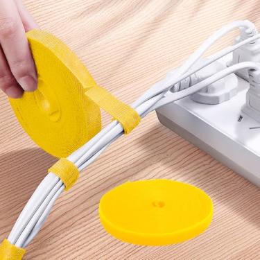 Imagem de Tiras de nylon de 3/20.3 cm, tiras de gancho e laço de dupla face, tiras autoaderentes, rolo de gerenciamento de cabos de fixação para agrupar, armazenamento e organização (amarelo)