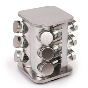 Imagem de Porta Temperos Giratório Com 12 Potes Em Aço Inox E Vidro - Thika