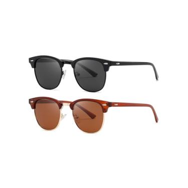 Imagem de (Pacote com 2) Óculos de sol polarizados para homens e mulheres sem armação sem aro para dirigir óculos de sol com bloqueio UV, Preto/cinza + marrom/marrom