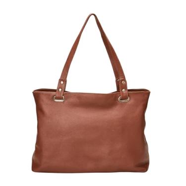Imagem de Bolsa Sacola Feminina Alça de Ombro Grande Couro Bovino Legítimo Com Bolso Invisivel Marrom