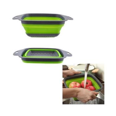 Imagem de Escorredor de Silicone Premium Multiuso Economico Prático, Ajustável, Dobrável, Coador, Para Macarrão Quadrado