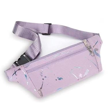 Imagem de Bolsa feminina transversal de cintura de alta capacidade com alça de ombro ajustável de letras coloridas, pochete impermeável, cinto de corrida Oxford, roxo, organizador de telefone para treino