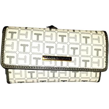 Imagem de Tommy Hilfiger Carteira feminina com zíper com porta-cartões e muitos compartimentos (cinza branco), cinza branco, branco