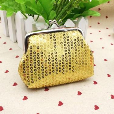 Imagem de Bolsa de batom clutch clássica de armazenamento pequena bolsa elegante porta-cartões de lantejoulas bolsa de moedas feminina (dourada)