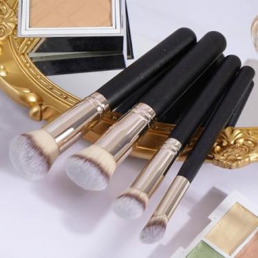 Imagem de Pincéis de maquiagem conjunto de 4 pincéis de maquiagem profissionais, incluindo base, corretivo, contorno, pincel de sombra (preto)