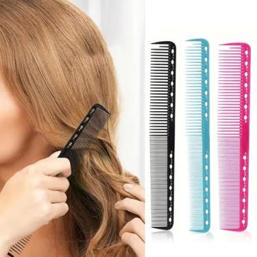 Imagem de 3 pentes de barbeiro profissionais, pente de corte de cabelo de 18,5 cm para todos os tipos de cabelo, pente de cabeleireiro de dentes finos e largos, preto, rosa e verde