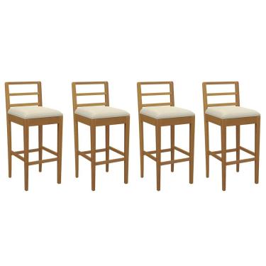 Imagem de Banqueta Sala de Jantar Sofia 1BMM006CA Premium Madeira Maciça Kit 4 Un Carvalho/Linho Bege Argila - Kappesberg