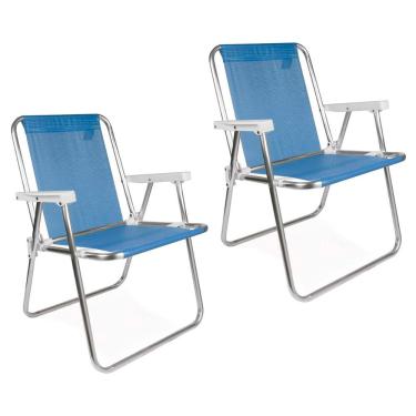 Imagem de Kit 2 Cadeira de Praia Alta Sannet Alumínio Azul Mor