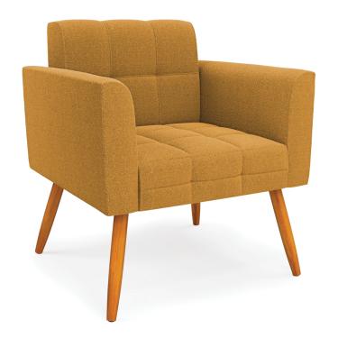 Imagem de Poltrona Sala de Estar Pé Palito Castanho Elisa Bouclê Mostarda D03 - D'Rossi