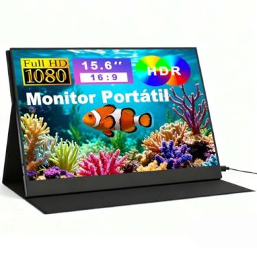 Imagem de Monitor Portátil 15.6" 1080P Full HD 60HZ 1000:1 IPS Tela HDMI USB-C para Notebook Laptop PC iPad iPhone Celular Jogos