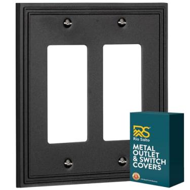 Imagem de Rio Salto Placa de cobertura de interruptor de luz preta com borda moderna de metal com duas linhas, placas de parede, capas de interruptor de luz, placas decorativas de parede, preto fosco, balancim
