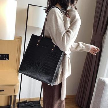 Imagem de Bolsa de couro PU de grande capacidade – Bolsa feminina de mão e ombro, elegante e durável, Preto