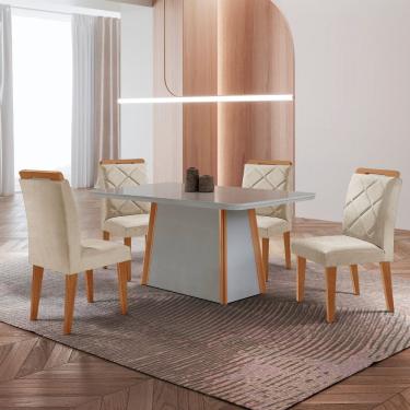 Imagem de Mesa De Jantar Diane E 4 Cadeiras Melissa Moderna M... Veludo Creme/off/naturale/serig Off Com Vidro