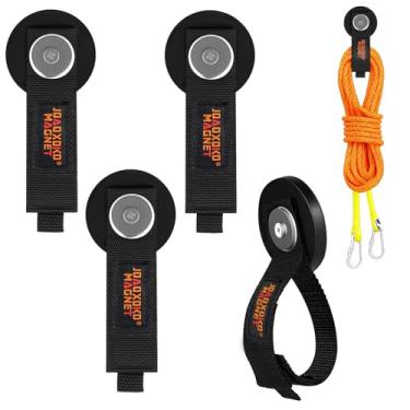 Imagem de joaoxoko Ganchos magnéticos resistentes (pacote com 4) - Organizador de ferramentas de garagem sem broca para cabos, cordas, cabos de extensão - Ímãs de neodímio revestidos de borracha forte, comporta