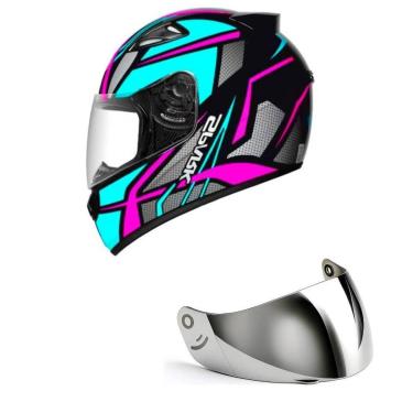 Imagem de Capacete Ebf New Spark Spider Preto Rosa e Tifanny Mais Viseira Prata-Feminino